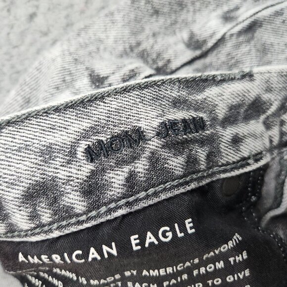 American Eagle Jeans Womens 14 Distressed Mom Gray Acid Wash Stretch Denim Pants - Picture 9 of 11